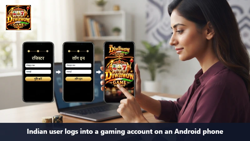 Indian user logs into a gaming account on an Android phone