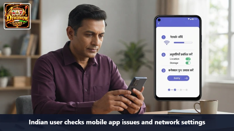 Indian user checks mobile app issues and network settings